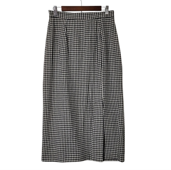 Vintage recycled wool houndstooth black and white checkered long skirt - Picture 2 of 8